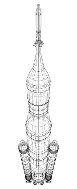 Space rocket concept outline. Vector Space rocket concept outline. Vector rendering of 3d. Wire-frame style. The layers of visible and invisible lines are separated rocketship designs stock illustrations