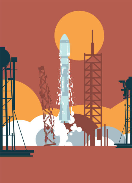 illustrations, cliparts, dessins animés et icônes de lancement de la fusée spatiale - rampe de lancement