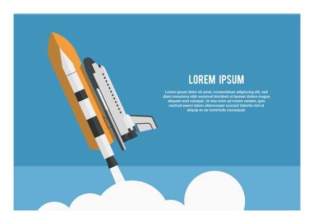 Space shuttle launching into the space. Side view. simple illustration of a space shuttle launching into the space in side view. space shuttle stock illustrations