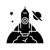 Space tourism black icon, concept illustration, glyph symbol, vector flat sign.