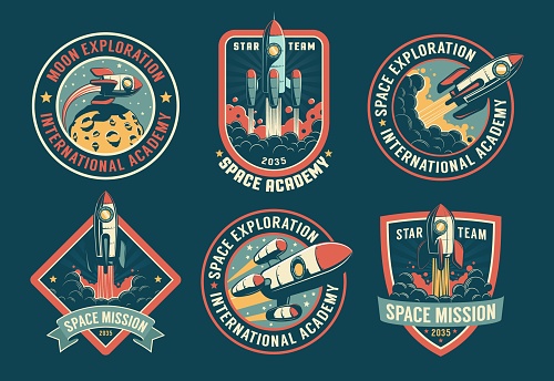 Space vintage badges, emblems and labels set