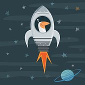 Vector illustration of a spaceman in his spaceship travelling through the universe