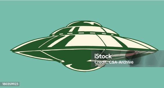 istock Spaceship illustration on teal background 180359923