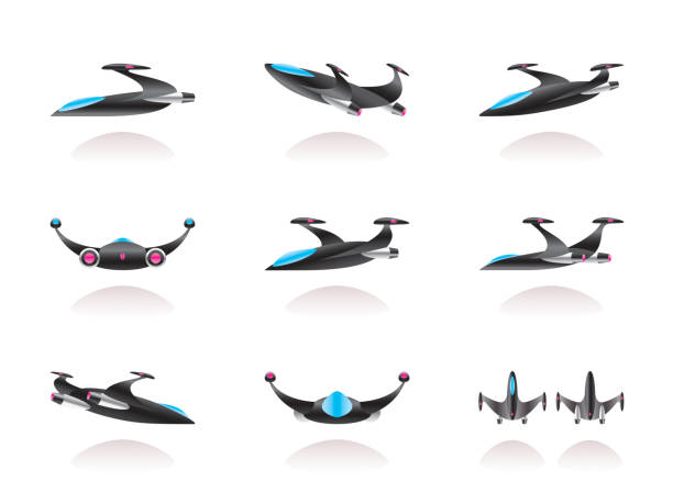 Spaceship in different perspective Spaceship in different perspective - vector illustration spaceport stock illustrations