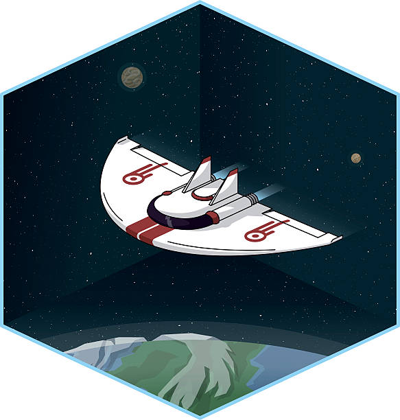 Spaceship white-skate vector art illustration