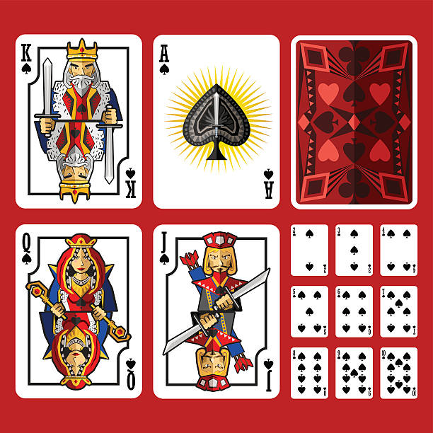 stockillustraties, clipart, cartoons en iconen met spade suit playing cards full set - aas kaarten