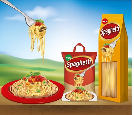 spaghetti on a plate Placed on a natural brown ground floor and packed with spaghetti.