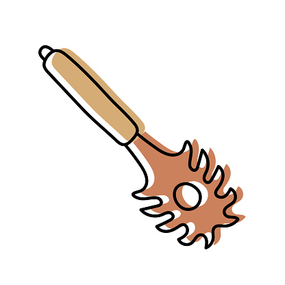 Spaghetti spoon. Kitchenware sketch. Doodle line vector kitchen utensil and tool. Cutlery illustration