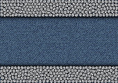 Silver sequin stripes on blue jeans background.