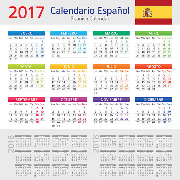 Spanish Calendar 2017 / Spanish Calendar 2017 Vector illustration of Spanish Calendar for 2017 year march calendar 2017 stock illustrations