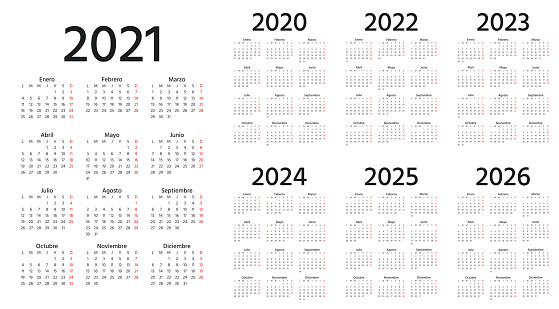 Ilustración de Calendario Español 2021 2022 2023 2024 2025 2026 2020 ...