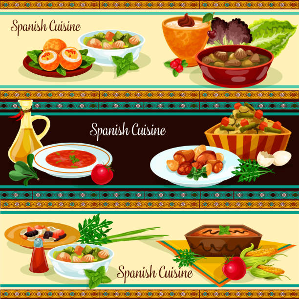 royalty free vegetable soup clip art vector images illustrations spanish cuisine banner set with traditional food vector art illustration
