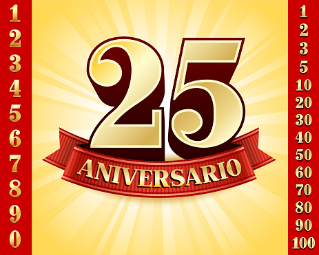 Spanish Language Anniversary Badges Red and Gold Collection Background