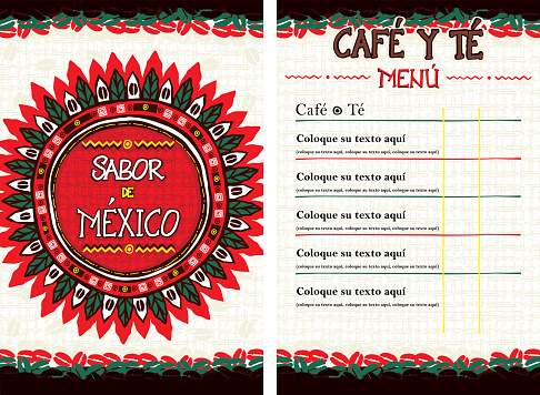 Spanish Menu for cafe, bar, coffeehouse - Sabor de Mexico