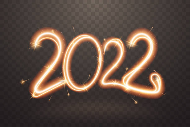 2022 sparkler sign. Firework sign with glow flare effect isolated on transparent background. Sparkling New Year number in freeze light style. Ideal for banner, flyer, poster. Vector illustration vector art illustration