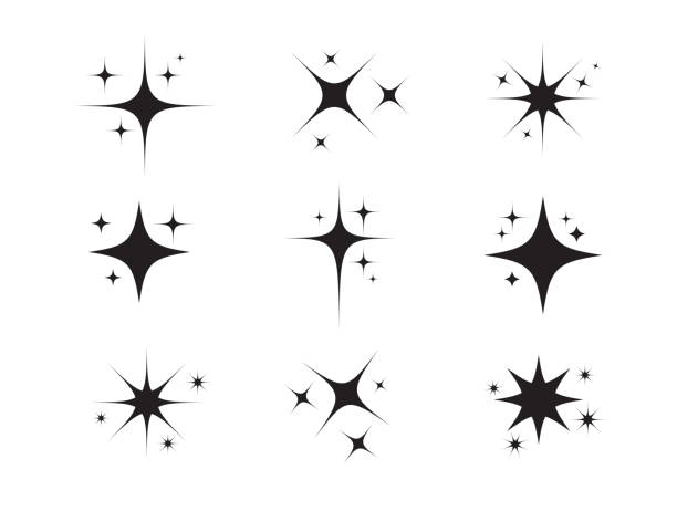 白い背景に輝く星のアイコン。ベクトルイラストレーション - キラキラ点のイラスト素材／クリップアート素材／マンガ素材／アイコン素材