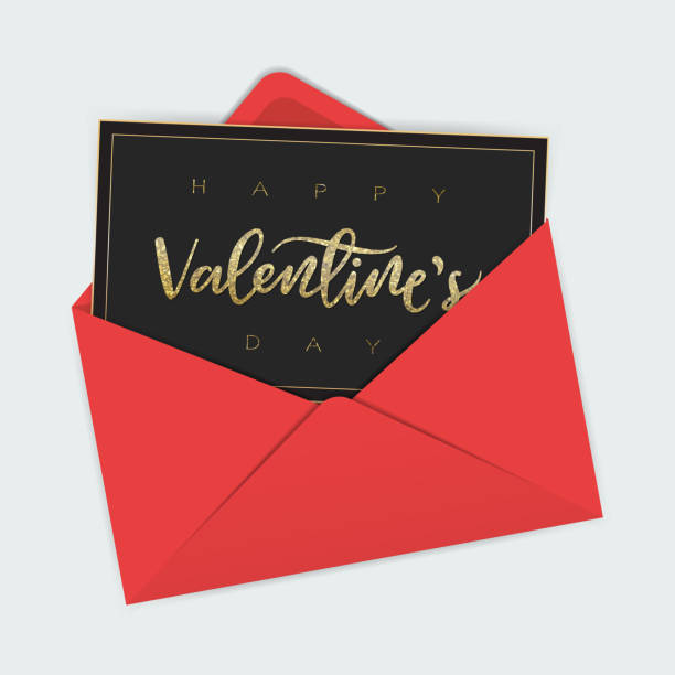 Sparkly valentine Hand lettered glitter Valentine's day greeting card in a red envelope. EPS10 vector illustration, global colors, easy to modify. envelope stock illustrations