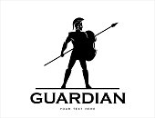 Elegant Sparta warrior silhouette holding sword and shield