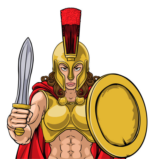 Spartan Trojan Female Warrior Gladiator Woman A Spartan or Trojan female warrior gladiator woman sports team mascot armour of god stock illustrations