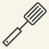 istock Spatula line icon. Barbecue steel spatula, mesh symbol outline style pictogram on beige background. Cooking ware and Kitchen utensils sign for mobile concept and web design. Vector graphics. 1223344704