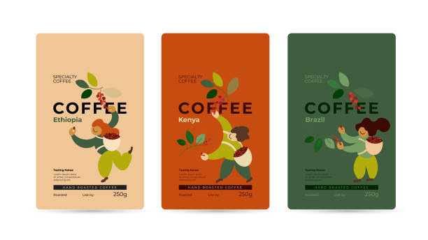 stockillustraties, clipart, cartoons en iconen met speciale koffie verpakking - coffee illustration plukken