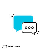 Speech Bubble Flat Dashed Line Icon with Editable Stroke