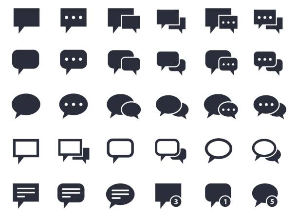 speech bubble icons speech bubble set, communication, talk and dialog icons online messaging stock illustrations