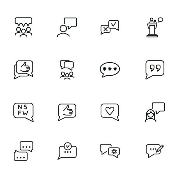 ilustrações de stock, clip art, desenhos animados e ícones de speech bubbles line icon set - people portugal