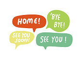 Speech Bubbles Short Phrases, Home Bye Bye, See You Soon, See You