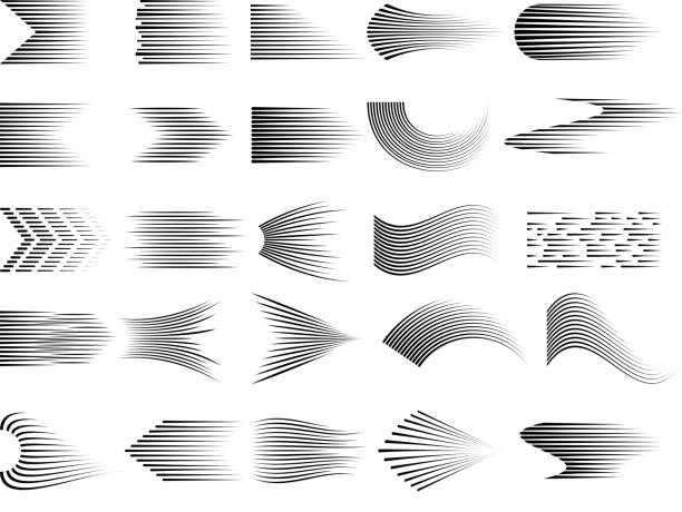 speed lines-sammlung. gradient comic cartoon digitale linien von geschwindigkeitssymbolen vektorzeichen - gestreift stock-grafiken, -clipart, -cartoons und -symbole