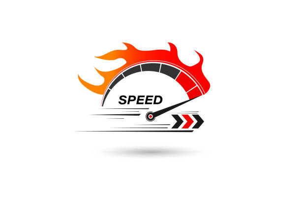 Speed of flaming speedometer for racing event. vector eps10 Speed of flaming speedometer for racing event. vector eps10 speed symbols stock illustrations