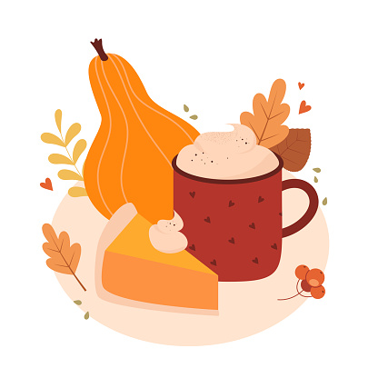Spiced coffee and pumpkin pie with cream