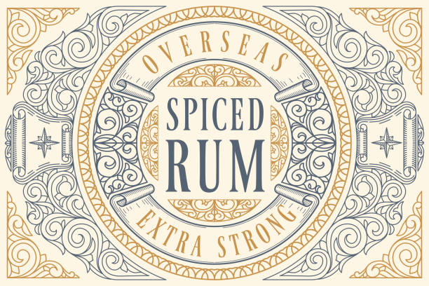 Spiced rum - ornate vintage decorative label Decorative vector artwork rum stock illustrations
