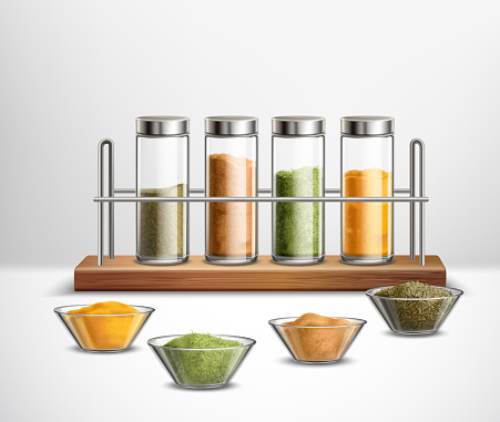 spices in glass jars realistic