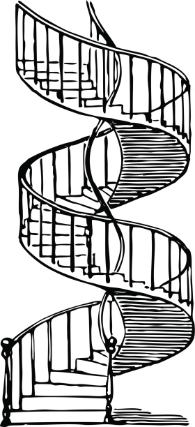 Vector drawing of the old spiral staircase.