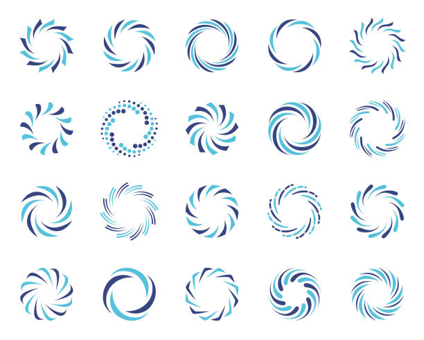 Spiral swirl symbols set Set of vortex and whirlpool symbols. Swirling circles. Vector design elements isolated on white background speed clipart stock illustrations
