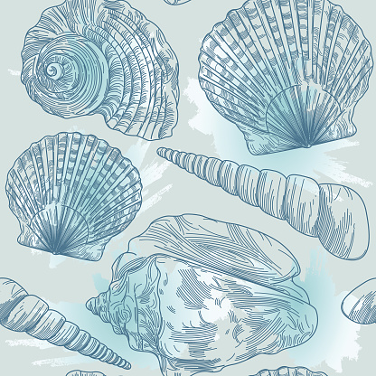 Splashy Seashell Seamless Pattern