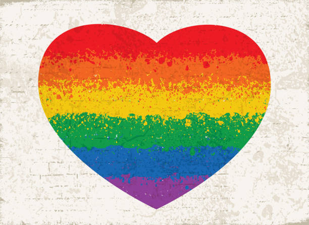 飛濺漆彩虹旗心形在牆壁紋理 - 同性戀自豪標誌 插圖 幅插畫檔、美工圖案、卡通及圖標