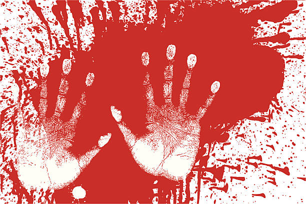 Splattered Blood and Handprints - Forensic Evidence Gettin' crazy with the paint. Splattered red paint with white hand prints.  Either painting the town red or murder... you choose the application. Created in layers for ease of editing. Includes high-resolution JPEG. crime scene stock illustrations