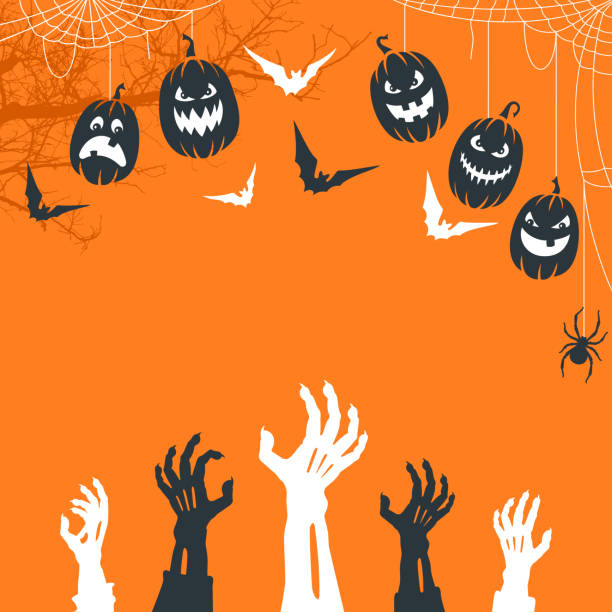 Spooky Halloween night. Zombie Hands Background.