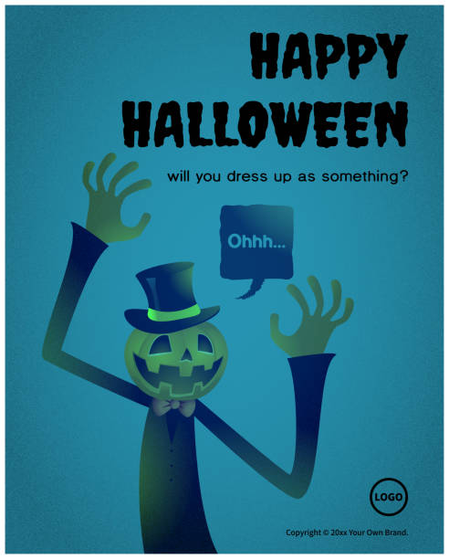 Spooky Pumpkin Man says It’s Halloween Time, Wear your best costume to our monster mash vector art illustration