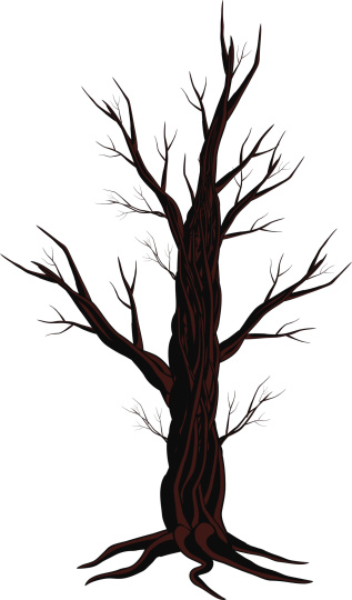 Fully editable vector illustration of a spooky cartoon tree silhouette. vector