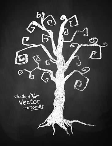 Chalkboard drawing of spooky tree. Vector illustration. vector