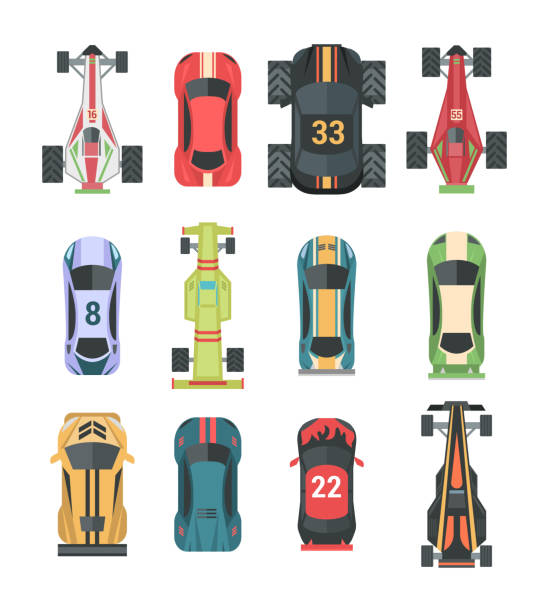sport- und rennwagen - set von modernen vektorelemente - werkzeugkasten von oben stock-grafiken, -clipart, -cartoons und -symbole