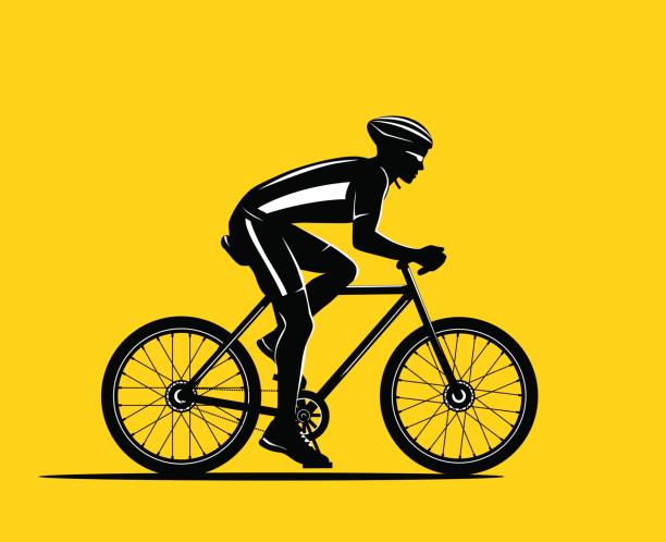 Sport Biker Silhouette on yellow background. Cycling man Sport Biker Silhouette. Cycling man cycling silhouettes stock illustrations