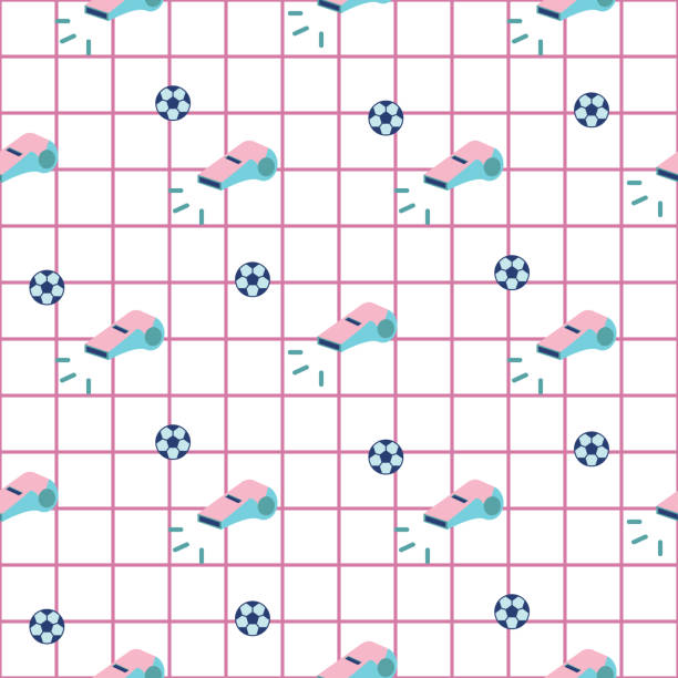 Sport child seamless pattern background with whistle and ball. Sport child seamless pattern background with whistle and ball. Checkered backdrop vector. pink soccer balls stock illustrations