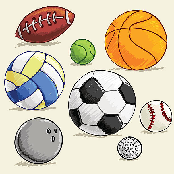 Sport collection in colour sketch Sport collection in colour sketch soccer drawings stock illustrations