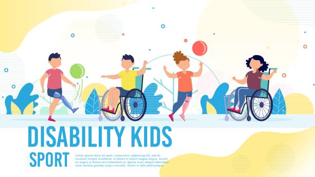 sport dla dzieci niepełnosprawnych flat vector banner - disability stock illustrations