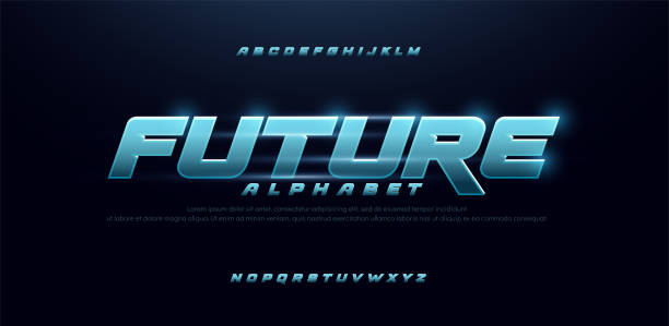 sport future blue glow modern alphabet fonts. technology typography bold and italic font uppercase. vector illustration sport future blue glow modern alphabet fonts. technology typography bold and italic font uppercase. vector illustration futuristic stock illustrations