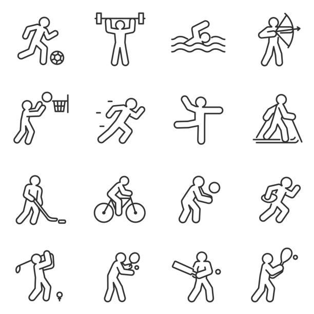 Sport, icon set. Editable stroke Sport, icon set. Different kinds of sports. linear design running symbols stock illustrations